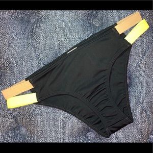 New Black Bathing Suit Bottom w/yellow/nude straps